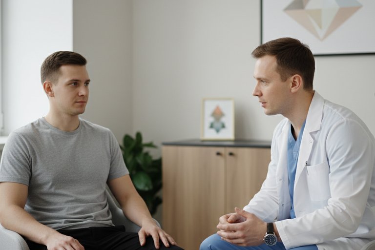 Круглосуточный контроль здоровья Врач консультирует пациента в кабинете